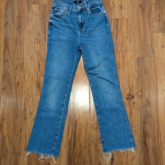 7 For All Mankind Women's 26 High Waist Slim Kick Medium Wash Raw Hem Denim Jean - Picture 1 of 7